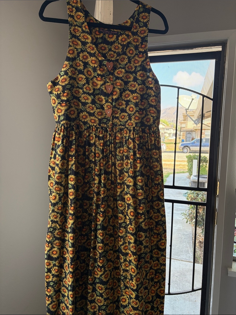Cottage core 1990s rock Sunflower Print Black & Yellow womens Dress